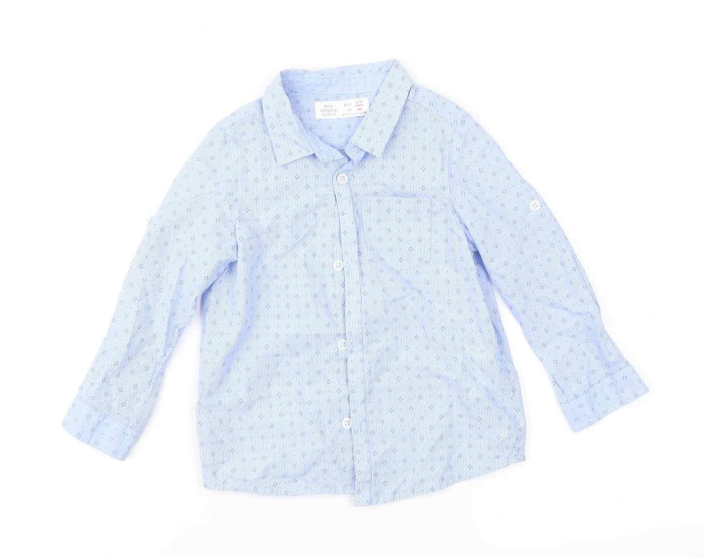 Zara Boys Blue Geometric  Basic Button-Up Size 2-3 Years