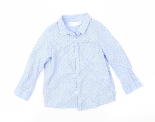 Zara Boys Blue Geometric  Basic Button-Up Size 2-3 Years