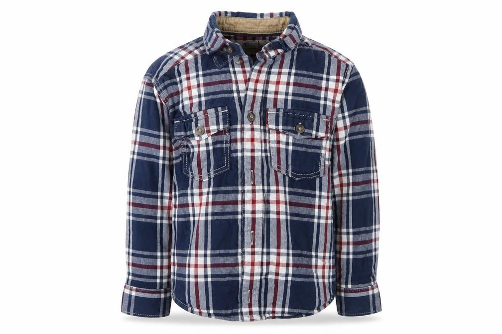 Front view of H&M boys’ blue check basic blouse, size 18-24, months
