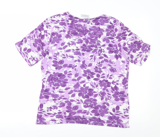 Cotswold Collection Womens Purple Floral  Basic T-Shirt Size M