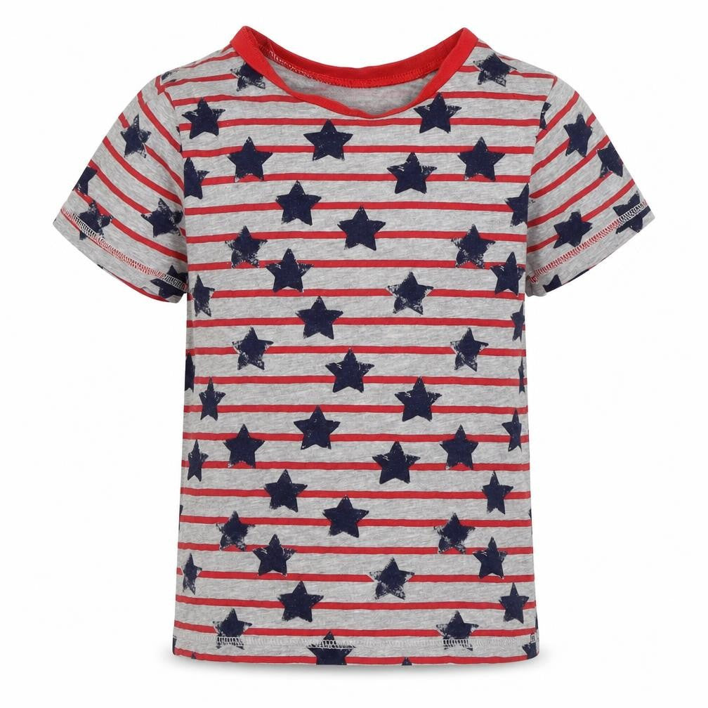 Front view of George boys’ grey striped basic t-shirt, size 6-7, years - stars