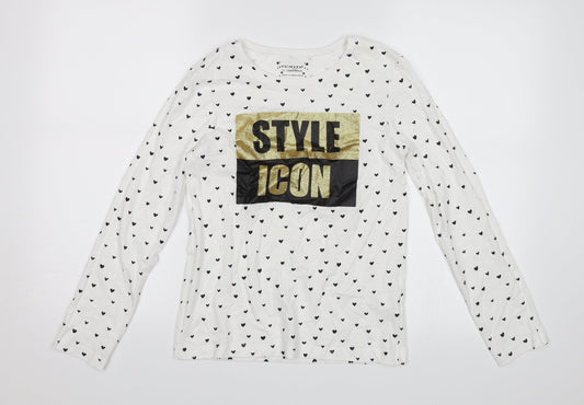 Primark Girls White Polka Dot  Jersey T-Shirt Size 11-12 Years  - Style Icon