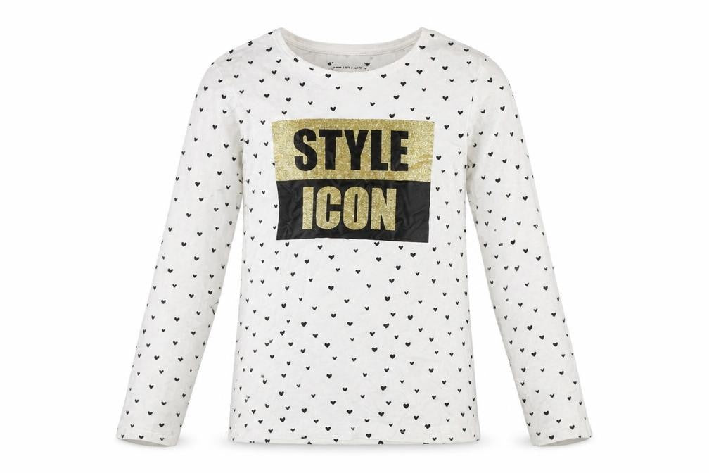 Front view of Primark girls’ white polka dot jersey t-shirt, size 11-12, years - style icon