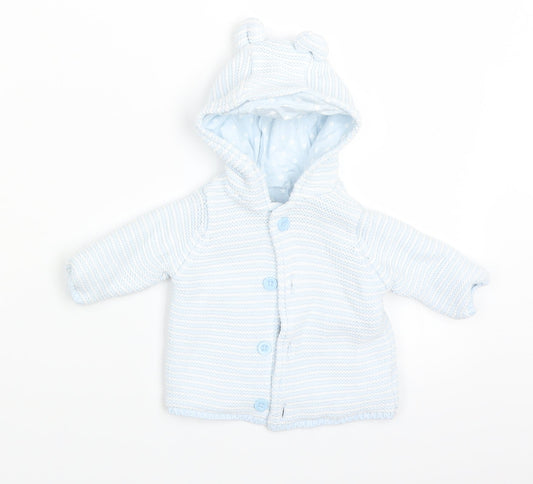 Marks and Spencer Baby Blue Striped  Full Zip Jumper Size 0-3 Months  - Ears