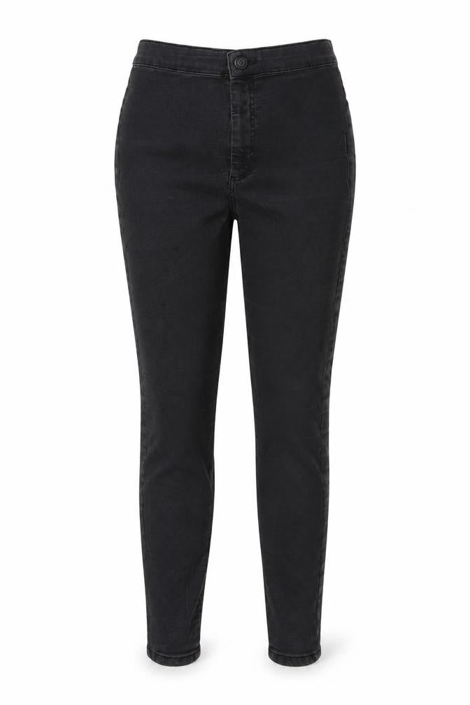 Front view of Topshop women’s grey denim jegging jeans, size UK 28, in, 27-inch leg