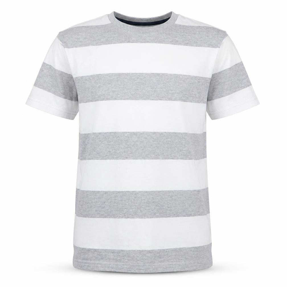 Front view of Rebel boys’ white striped basic t-shirt, size 10-11, years