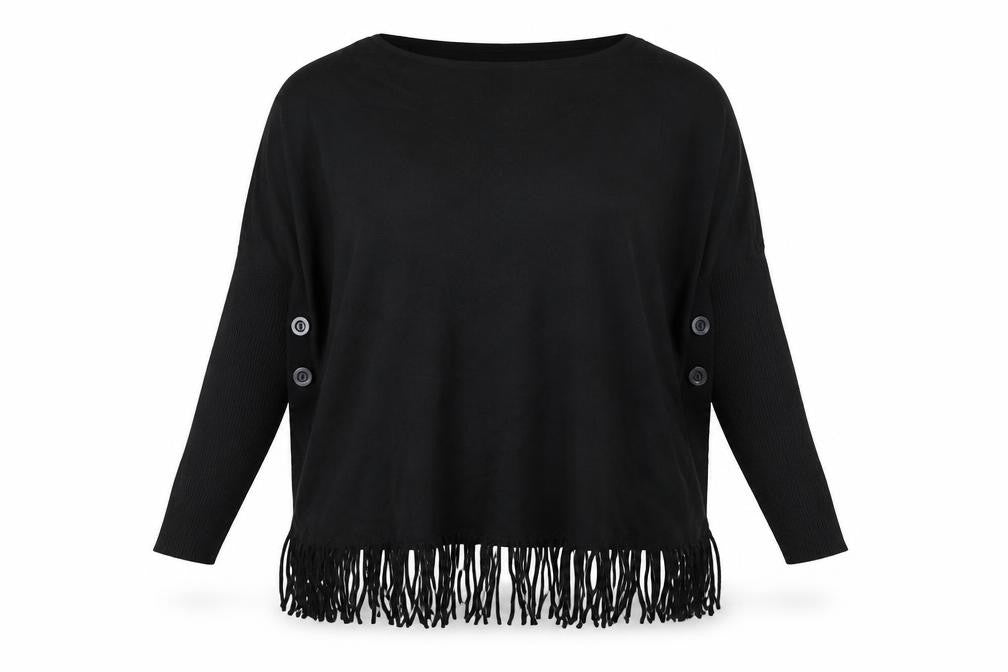 Front view of Preworn women’s black cardigan jumper, size M