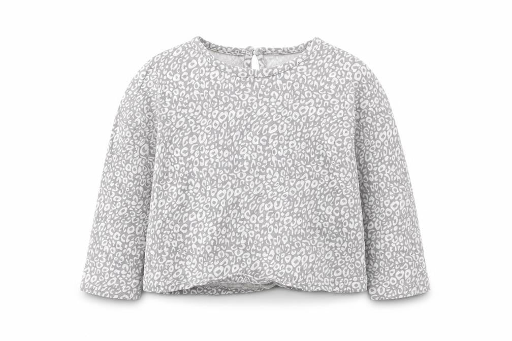 Front view of George girls’ grey animal print basic t-shirt, size 2, years