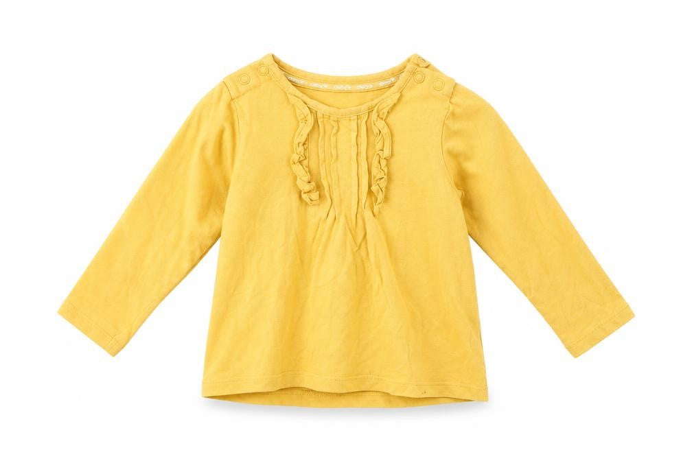 Front view of Tu girls’ yellow pullover casual, size 9-12, months