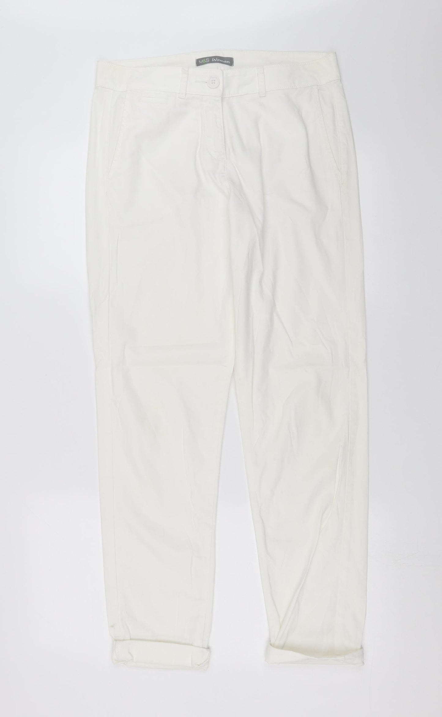 Marks and Spencer Womens White   Chino Trousers Size 8 L29 in