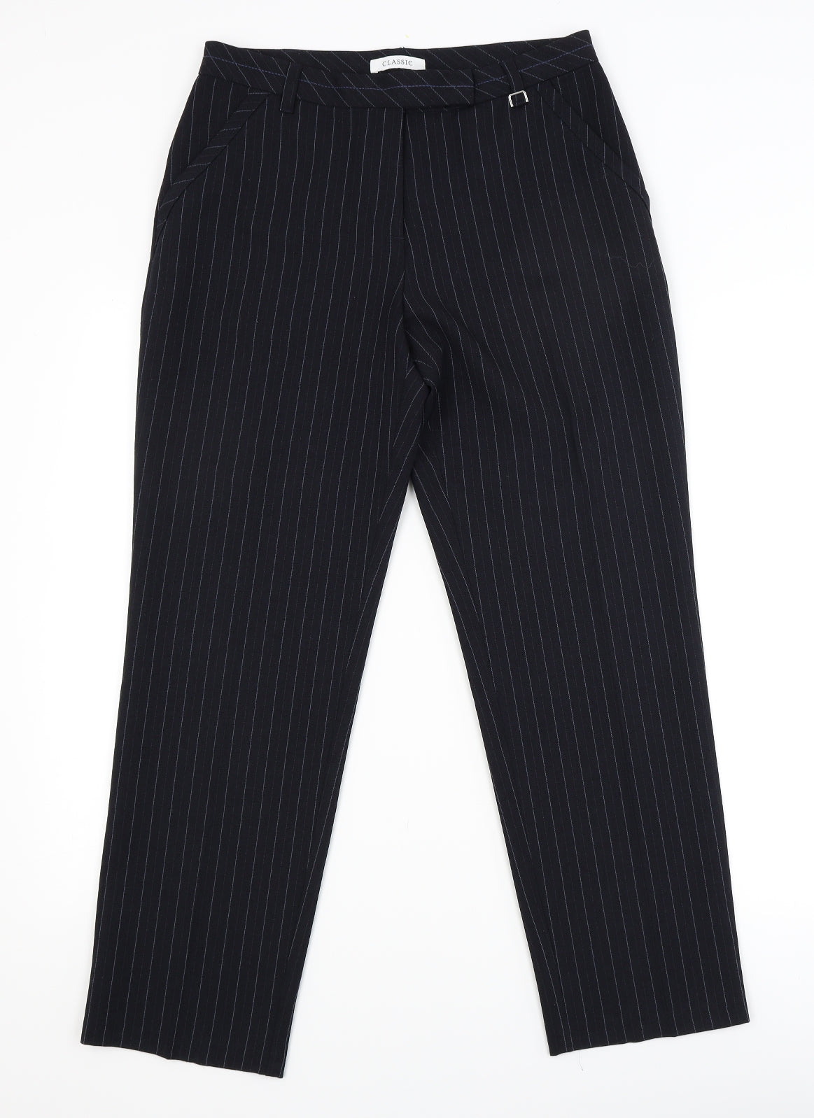 Marks and Spencer Womens Black Striped  Dress Pants Trousers Size 10 L27 in