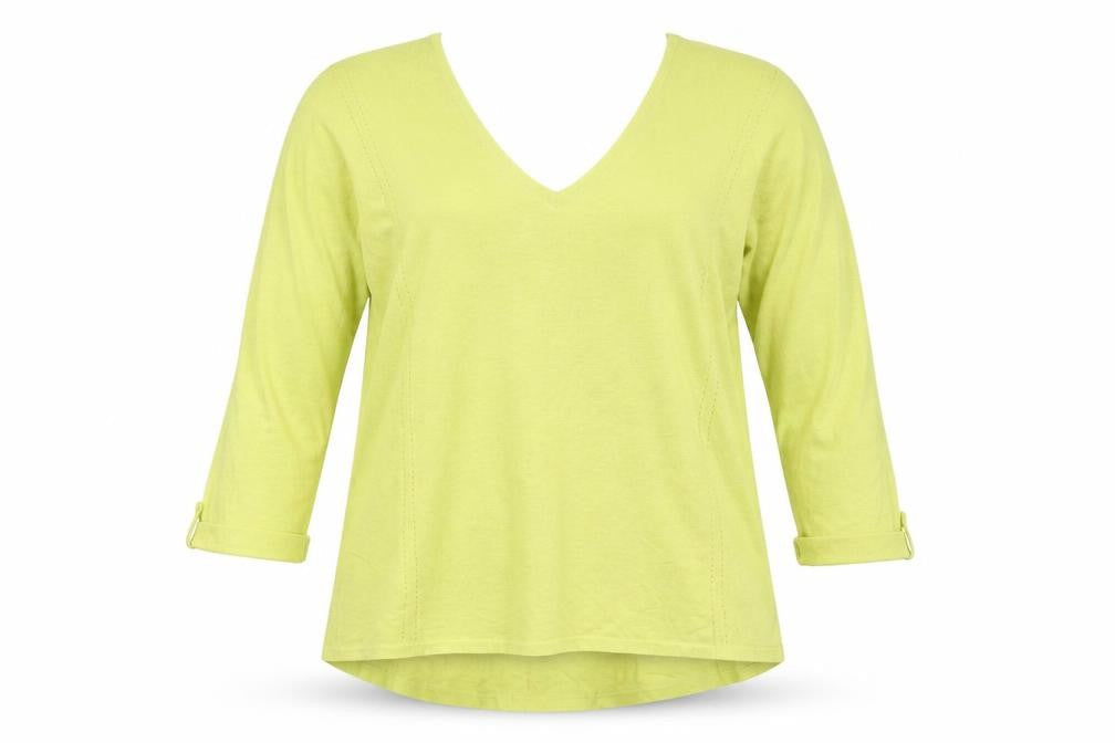 Front view of Preworn women’s yellow jumper, size UK 14