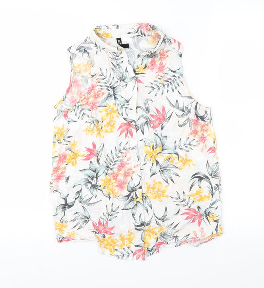 H&M Womens White Floral  Basic Button-Up Size 4