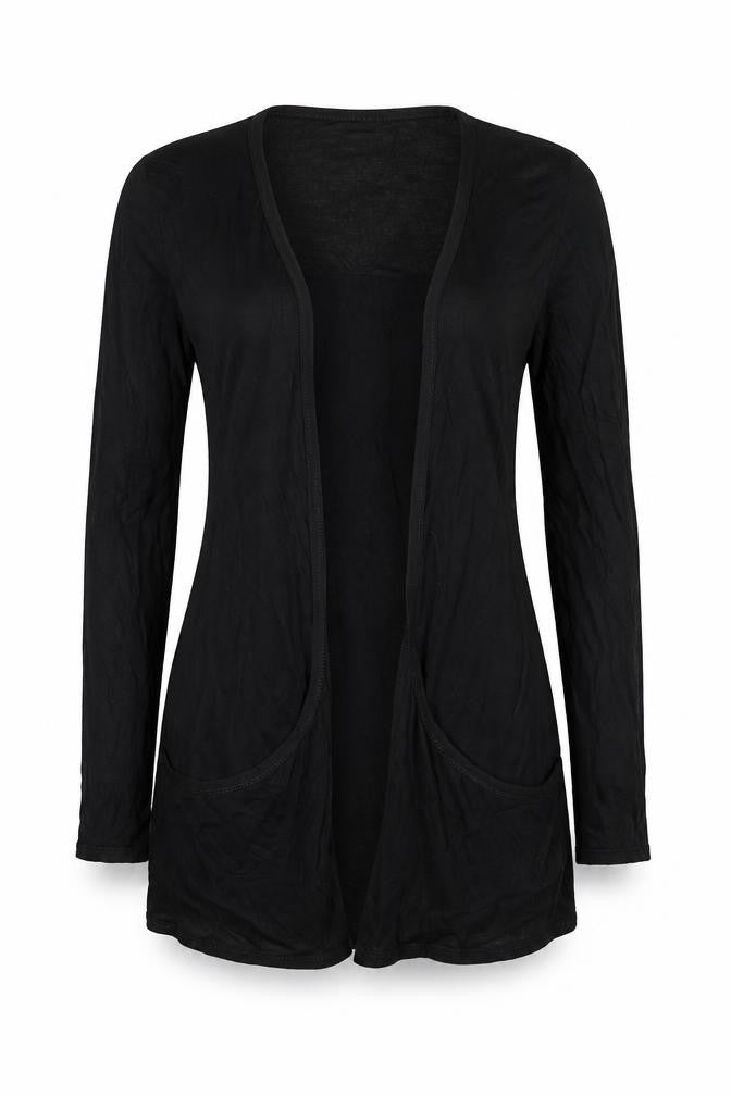 Front view of Graffic women’s black jersey cardigan jumper, size M