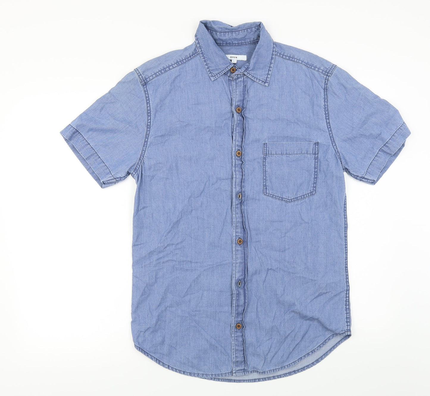 open Mens Blue    Button-Up Size S