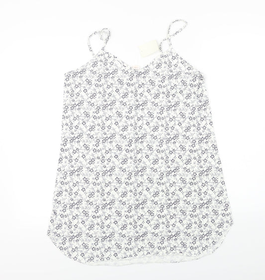 Preworn  Womens White Floral  Basic T-Shirt Size 14