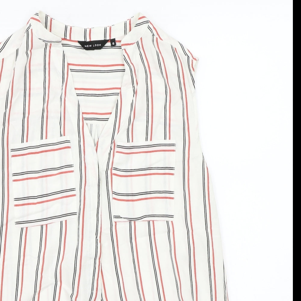 Newlook Womens White Striped  Basic T-Shirt Size 10