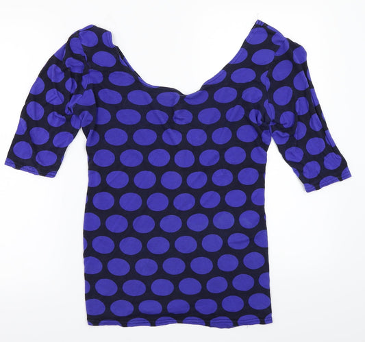 Internationale Womens Blue Polka Dot  Basic T-Shirt Size 14