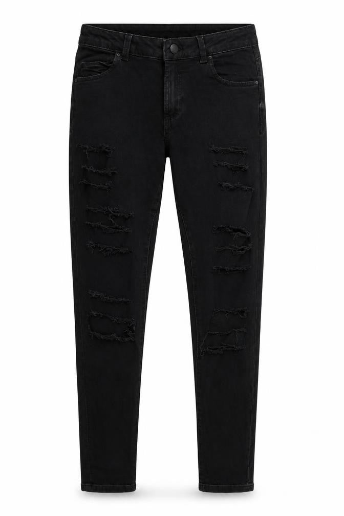 Front view of Denim & Co. women’s black denim skinny jeans, size UK 10, 29-inch leg