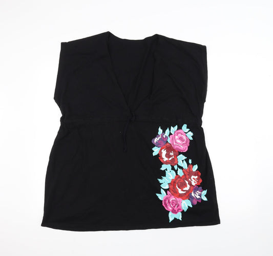 Resort Womens Black Floral  Basic T-Shirt Size 14