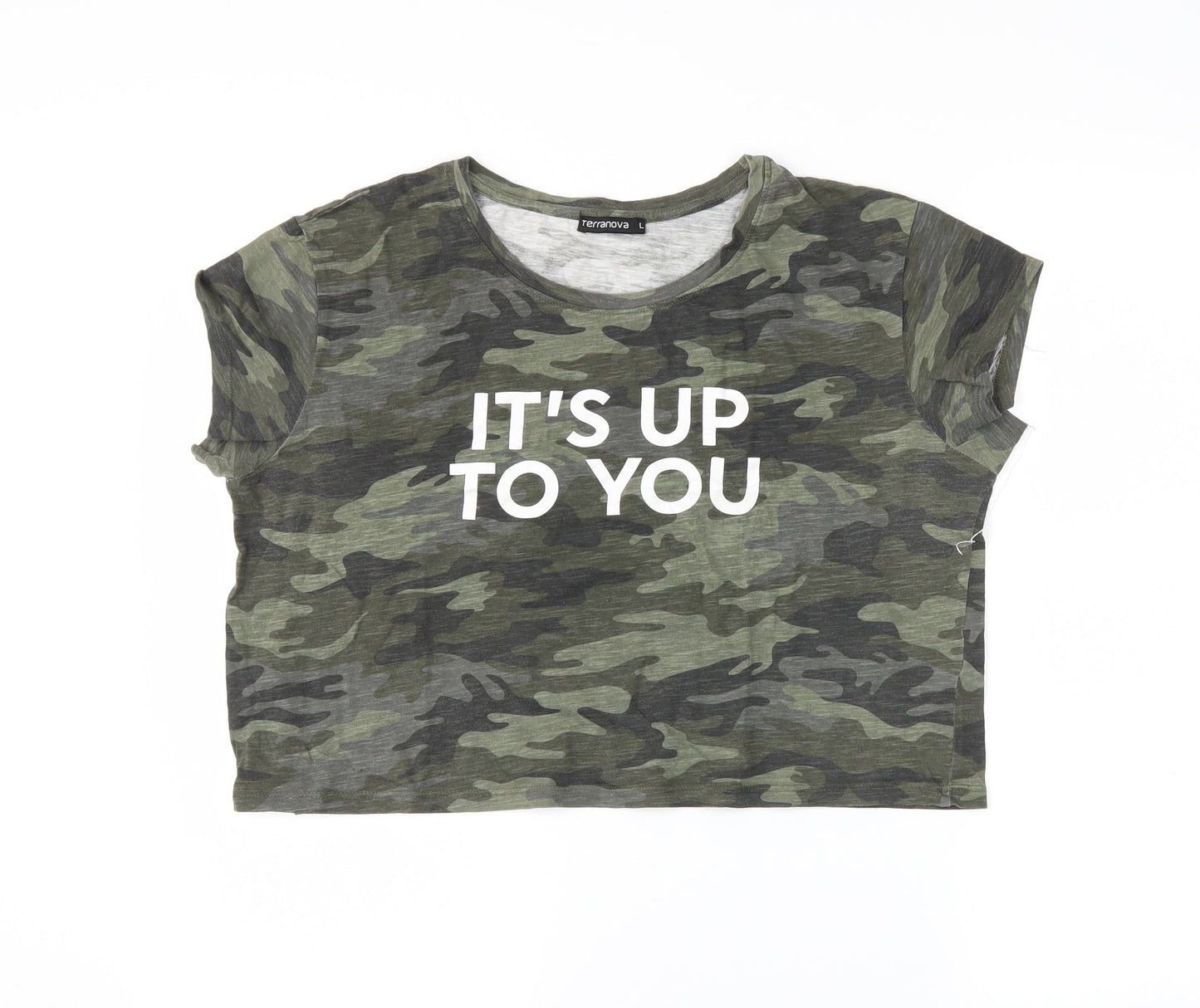 Terranova Womens Green Camouflage  Cropped T-Shirt Size L