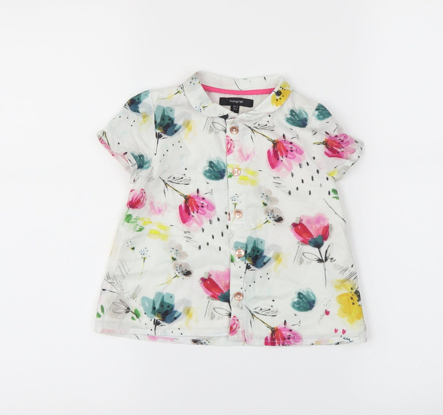 M&S Girls White Floral  Basic Button-Up Size 18-24 Months