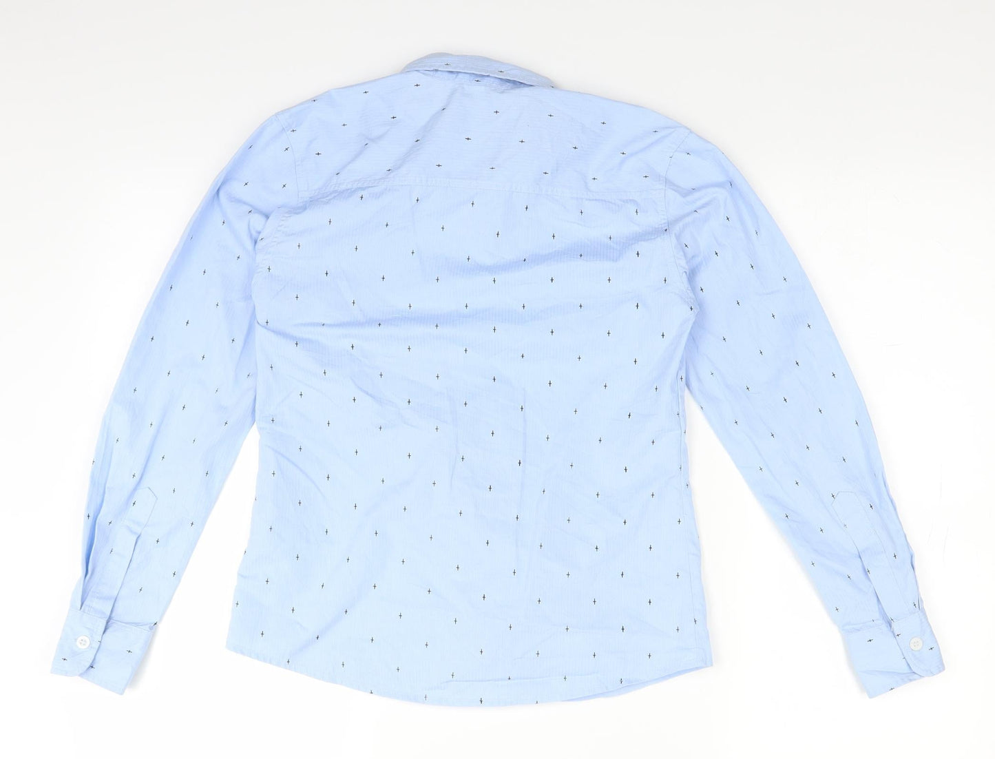 Blue Camp Mens Blue Polka Dot   Button-Up Size M
