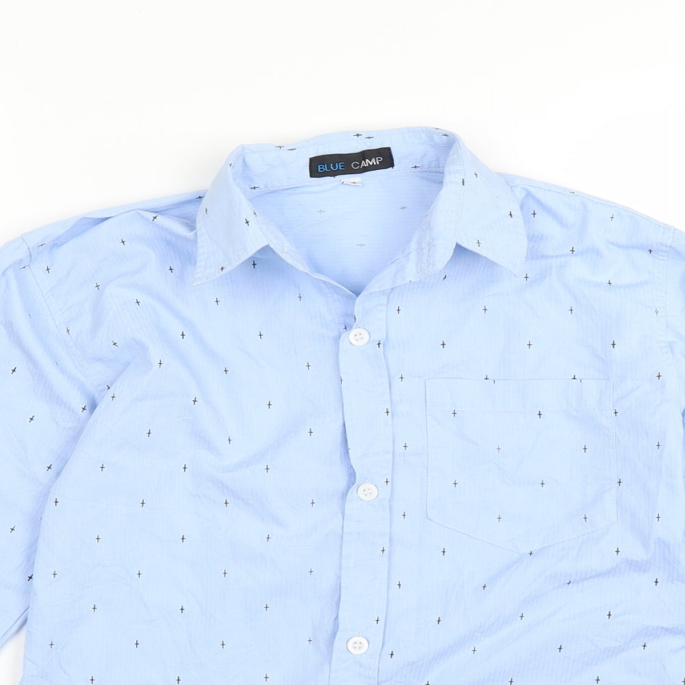 Blue Camp Mens Blue Polka Dot   Button-Up Size M