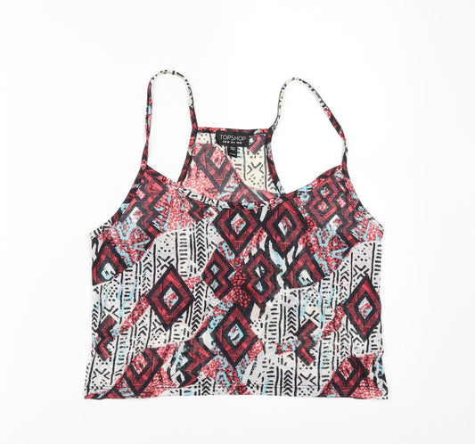 Topshop Womens White Geometric  Cropped T-Shirt Size 10