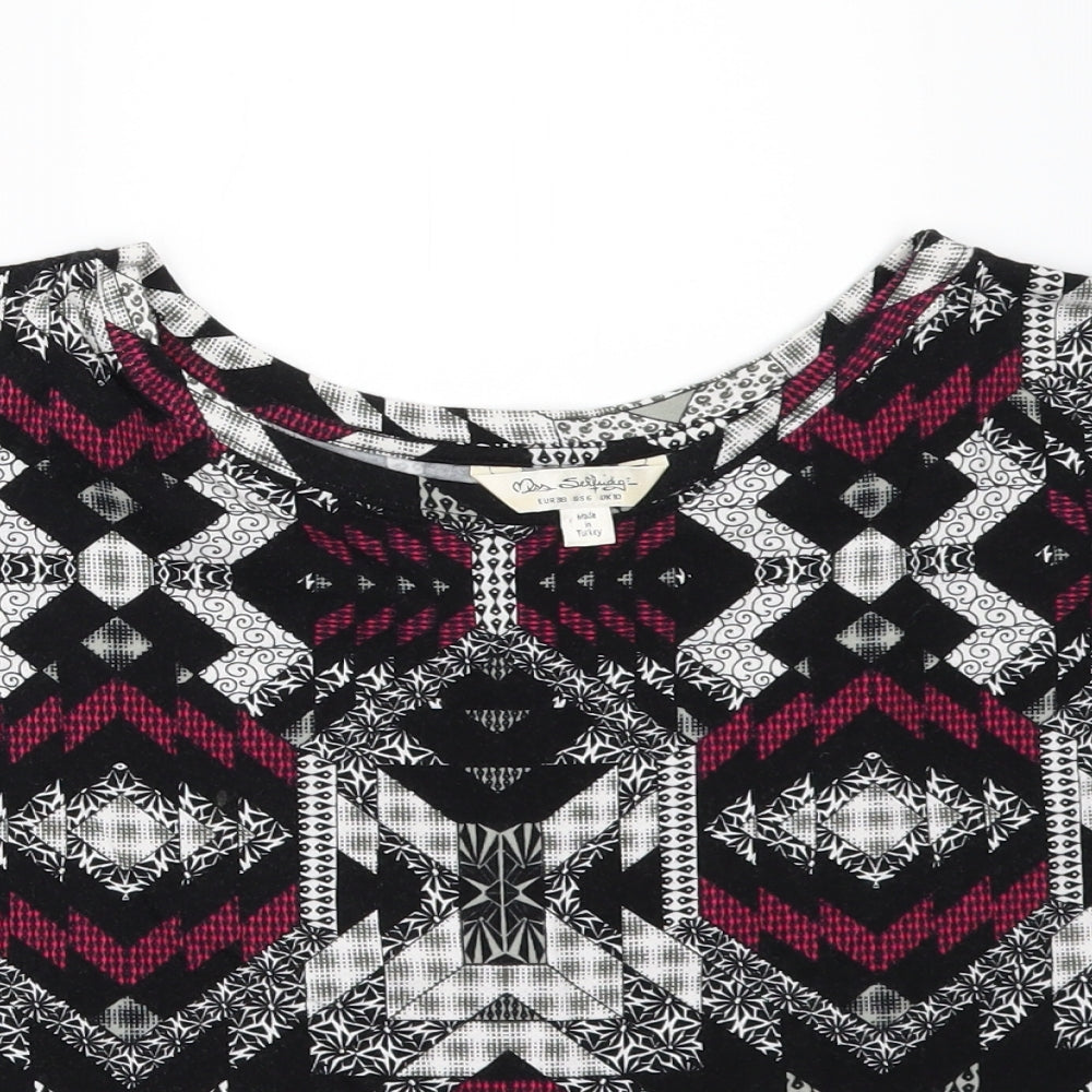 Miss Selfridge Womens Black Geometric  Basic T-Shirt Size 10