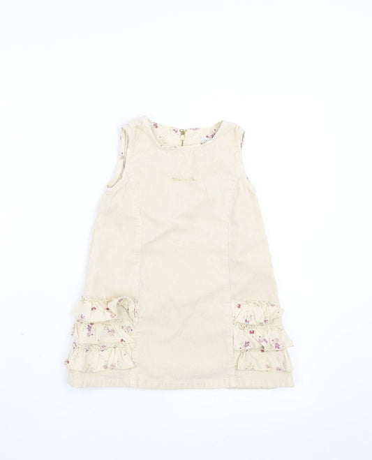 children Girls Beige  Corduroy Shift  Size 3 Years  - floral detail
