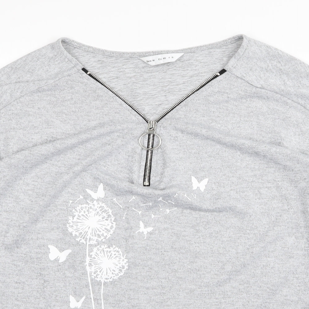 Preworn Womens Grey Floral  Basic T-Shirt Size M