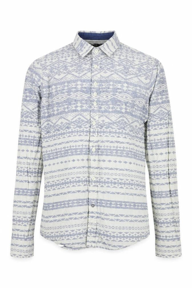 FLY53 Boys Blue Geometric  Basic Button-Up Size M