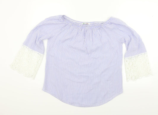 Made in Italy Womens Blue Striped   Blouse Size XL