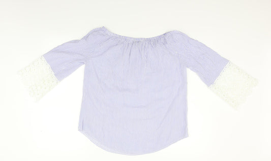 Made in Italy Womens Blue Striped   Blouse Size XL
