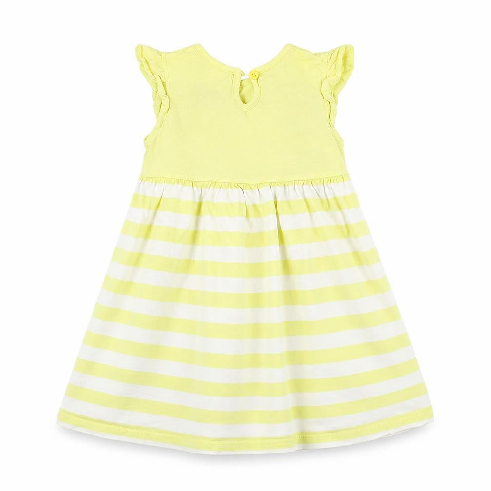 Front view of BHS girls’ yellow striped fit & flare, size 18-24, months