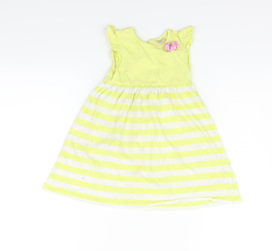 BHS Girls Yellow Striped  Fit & Flare  Size 18-24 Months