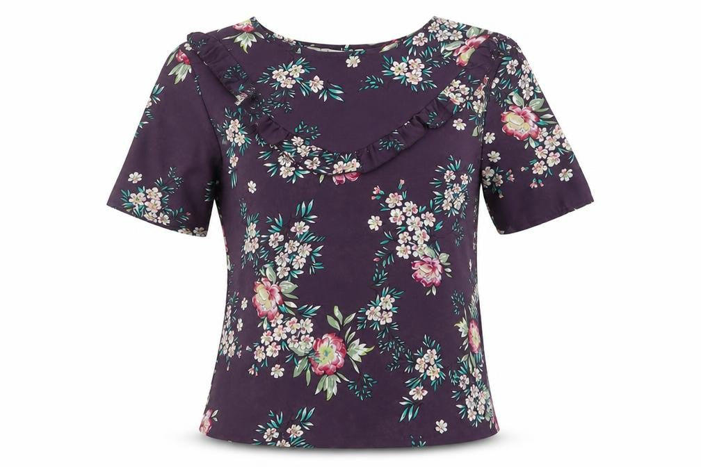 Peacocks Womens Purple Floral Mesh Basic Blouse Size 8