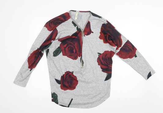 Stella Womens Grey Floral Knit Basic T-Shirt Size 8