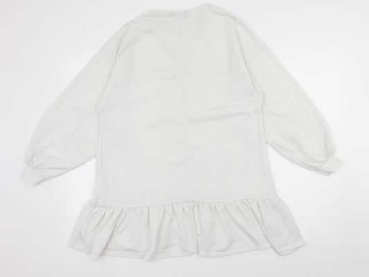 Boohoo Womens White  Jersey Pullover Sweatshirt Size 8