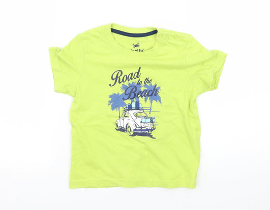Lupliu Boys Green  Jersey Basic T-Shirt Size 12 Months  - Road to the beach