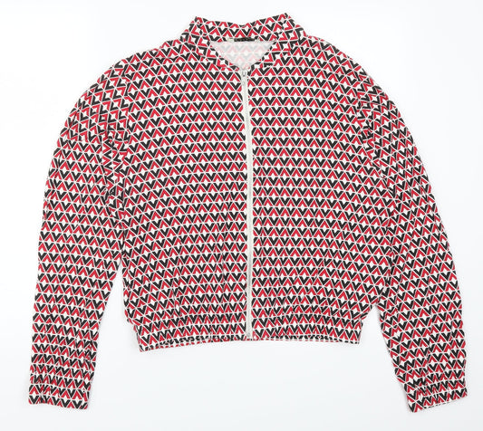 Innocence Womens Red Geometric  Full Zip Sweatshirt Size 14