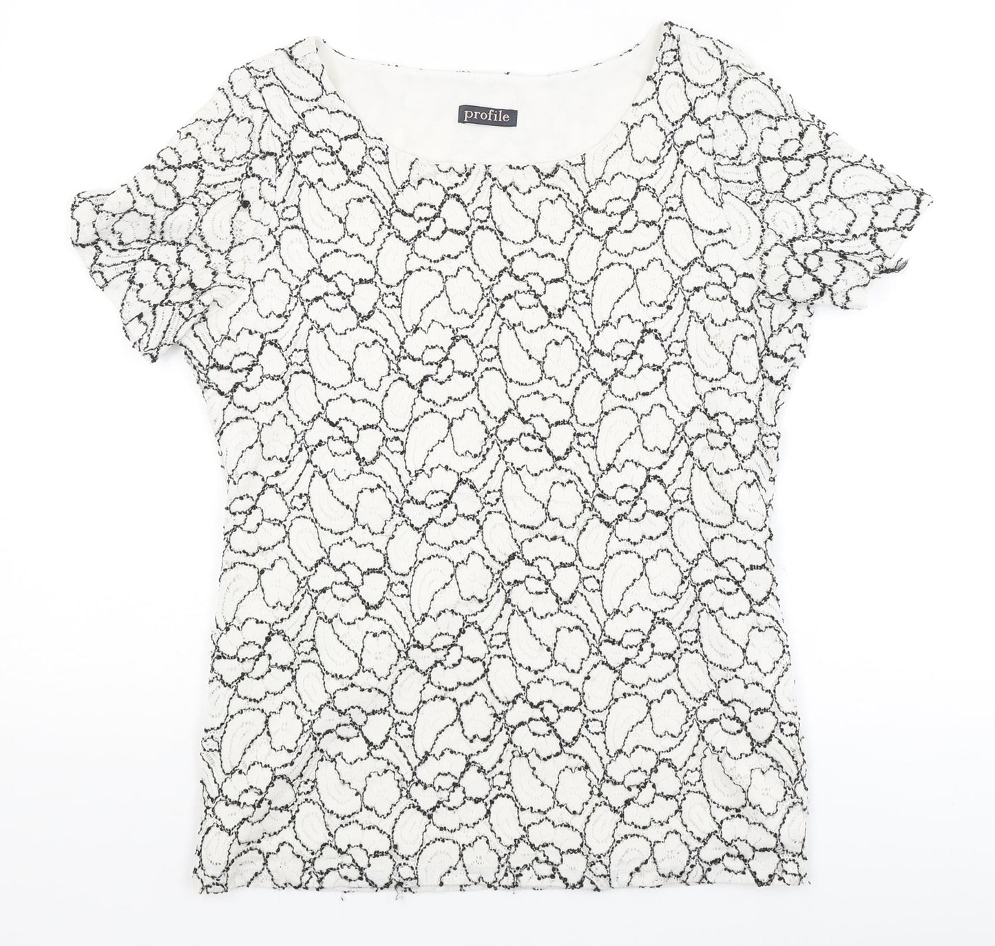 Profile Womens White Floral  Basic T-Shirt Size 10