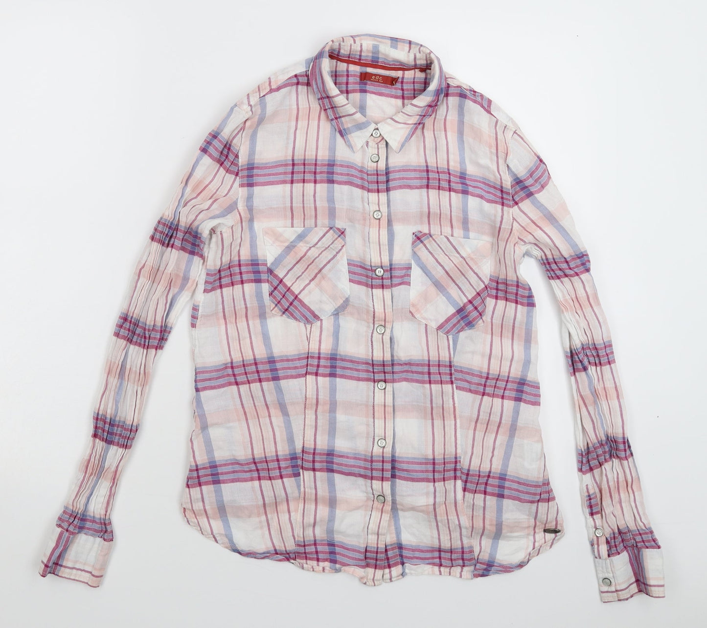 edc by Esprit Womens White Check  Basic Button-Up Size S