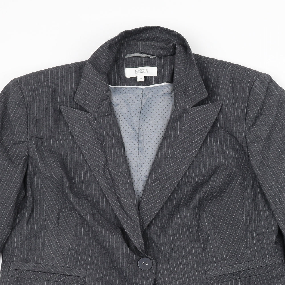 Marks and Spencer Womens Grey Striped  Jacket  Size 16