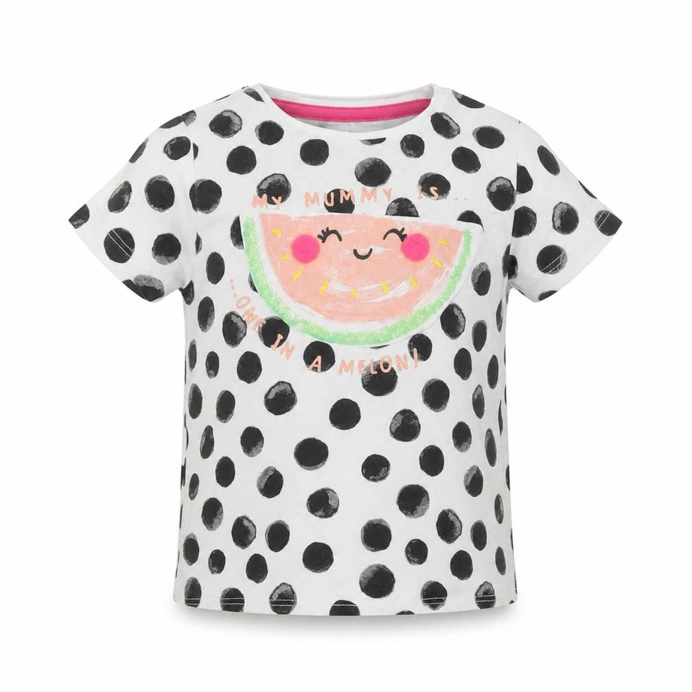 F&F Girls White Polka Dot  Basic T-Shirt Size 3-6 Months