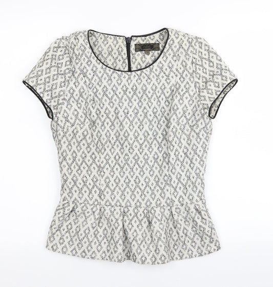 NEXT Womens White Geometric  Basic T-Shirt Size 8