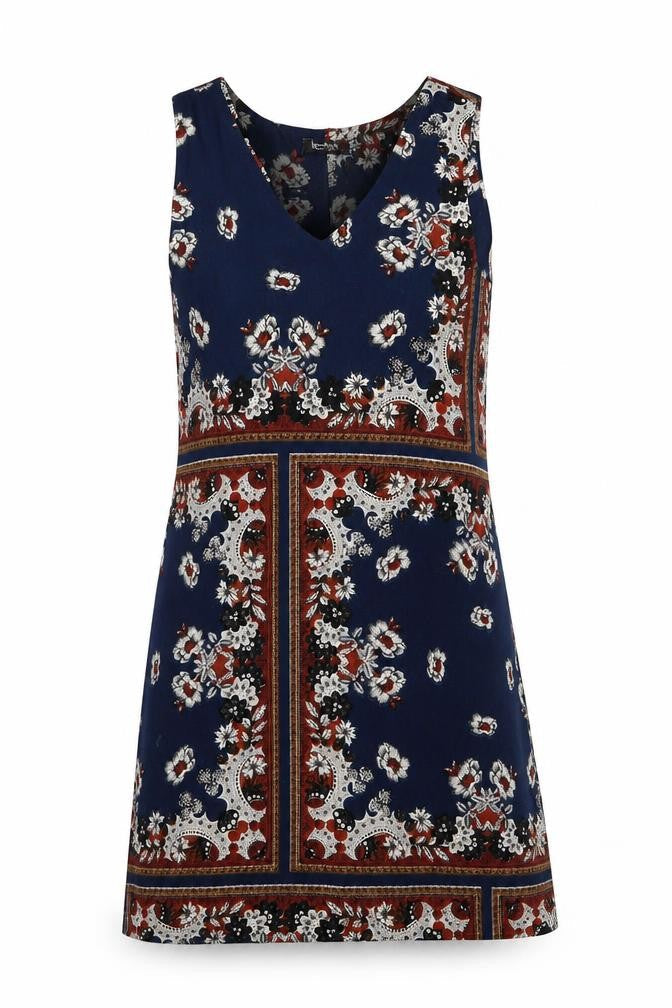 Boohoo Womens Blue Geometric  A-Line  Size 8
