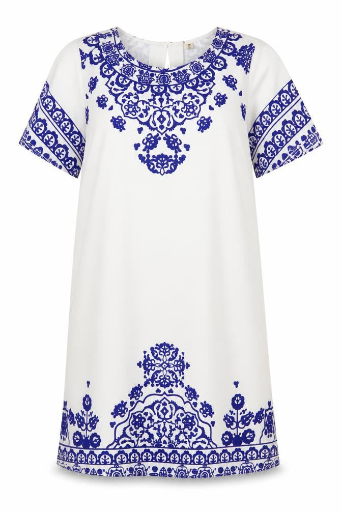Womens White Geometric  A-Line  Size M