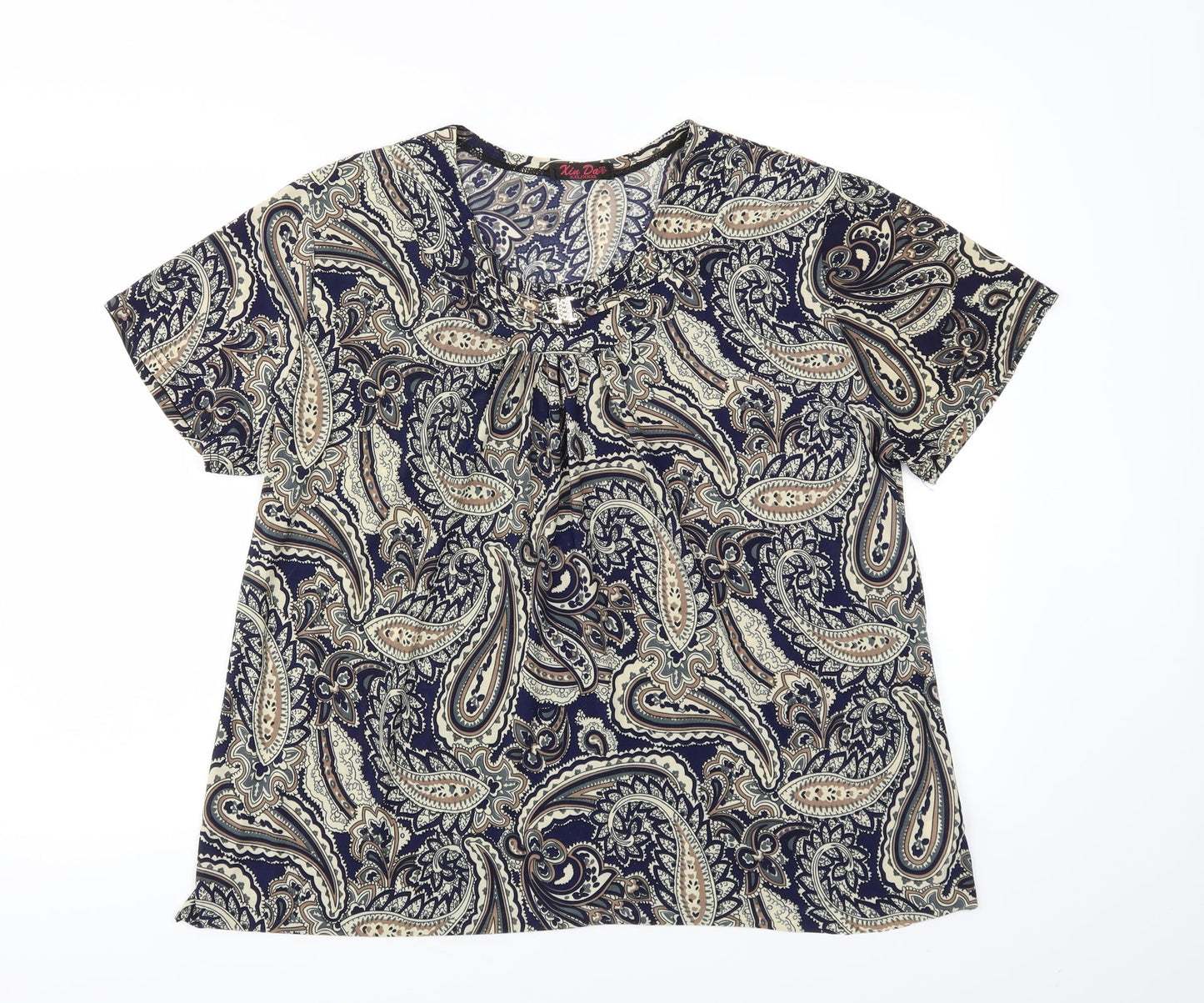 Xin Da Womens Blue Argyle/Diamond  Basic T-Shirt Size 2XL